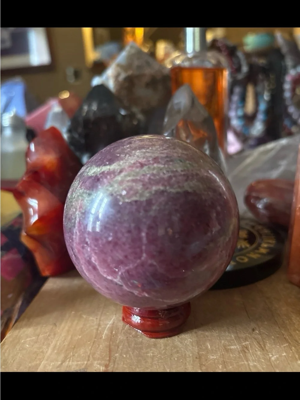 Pink Rhodonite Crystal Sphere